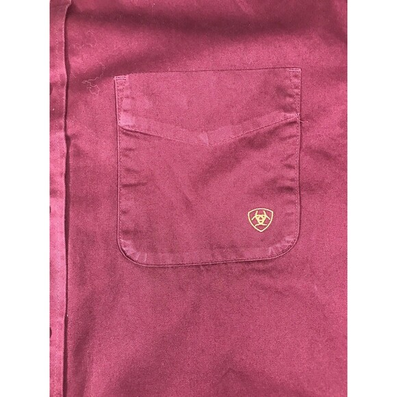 Ariat Mens L Solid Twill Classic Long Sleeve Button Down Shirt Maroon Western - Picture 3 of 12